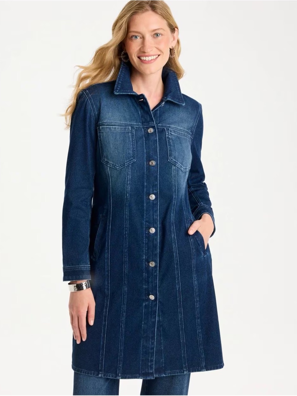 CHICO’S Knit Denim Elongated Topper Long Sleeve Jacket NWT SIZE 1 or size M